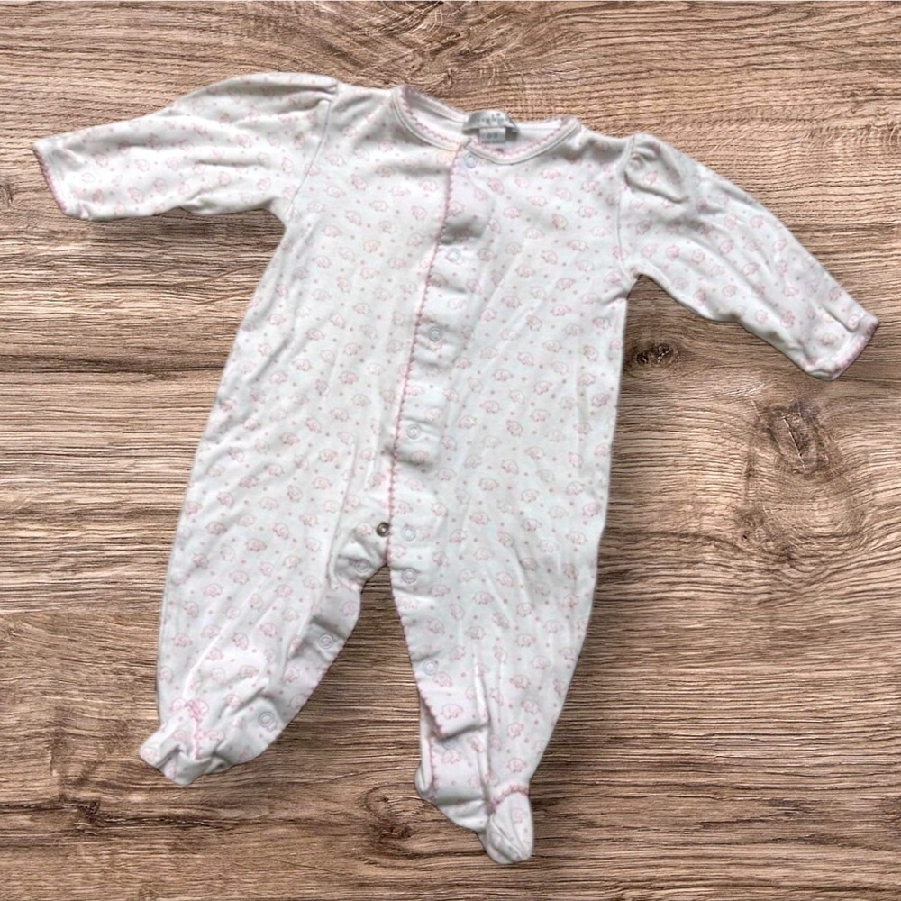 Kissy kissy Zippy Footed Pajama Elephants Baby Girl Size 0-3M  White Pink